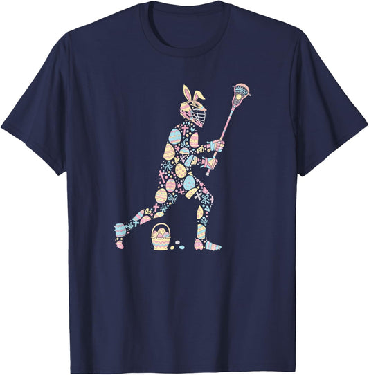 Lacrosse Bunny Easter Egg Easter Day Player Kids T-Shirt - T-Shirt | Navy