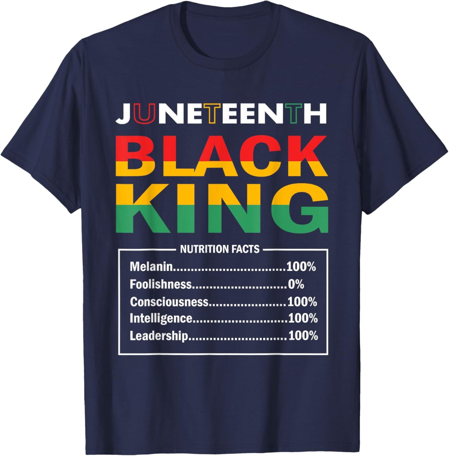 Juneteenth Black King Nutritional Facts Black History Month T-Shirt - T-Shirt | Navy