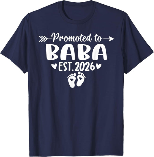 Promoted to Baba Est 2026 Baby Announcement T-Shirt - T-Shirt | Navy