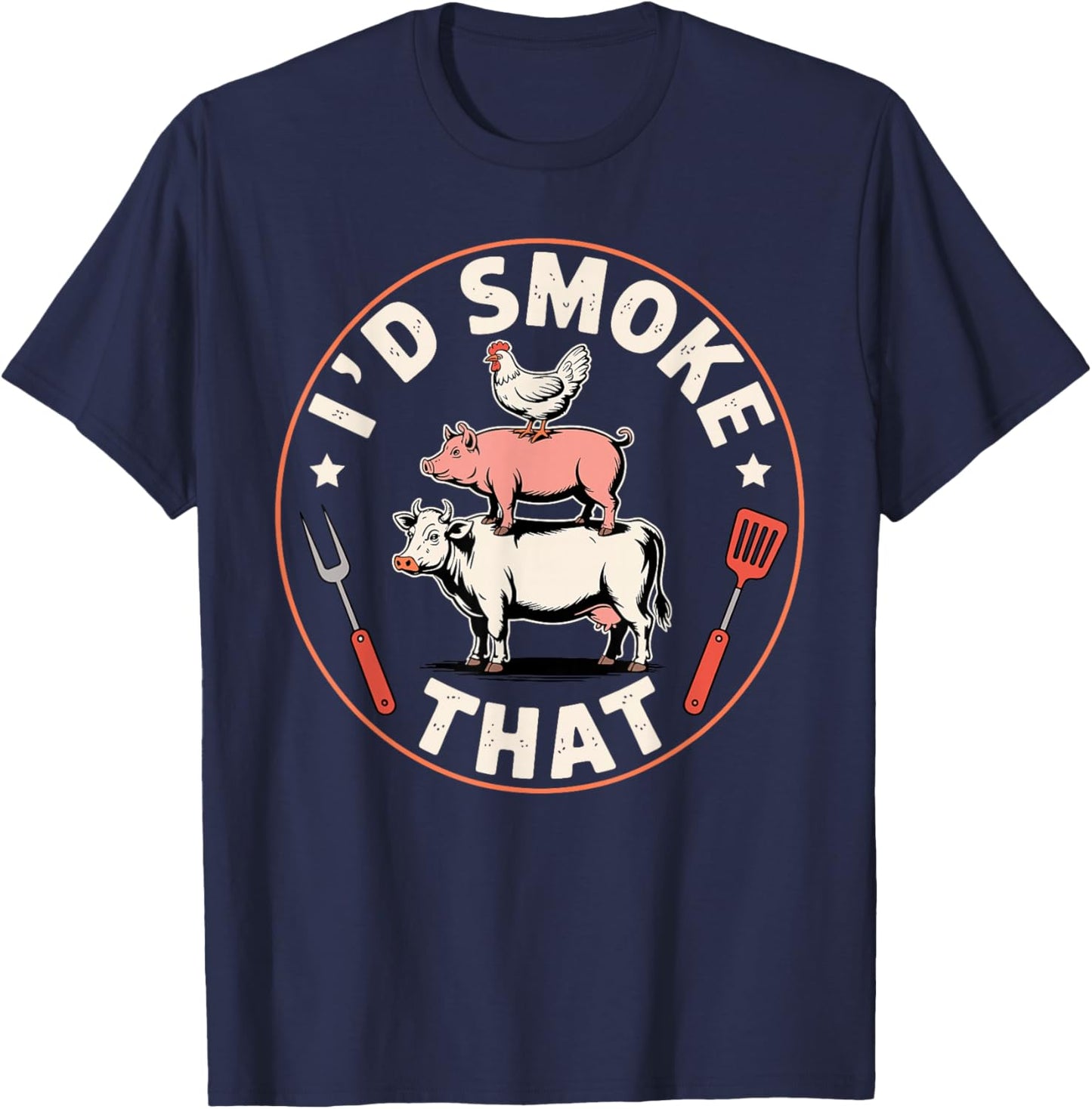 Funny BBQ Art Women Grilling Meat Smoking Barbecue T-Shirt - T-Shirt | Navy