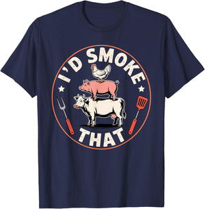 Funny BBQ Art Women Grilling Meat Smoking Barbecue T-Shirt - T-Shirt | Navy