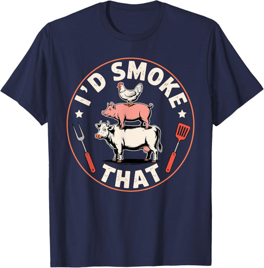 Funny BBQ Art Women Grilling Meat Smoking Barbecue T-Shirt - T-Shirt | Navy