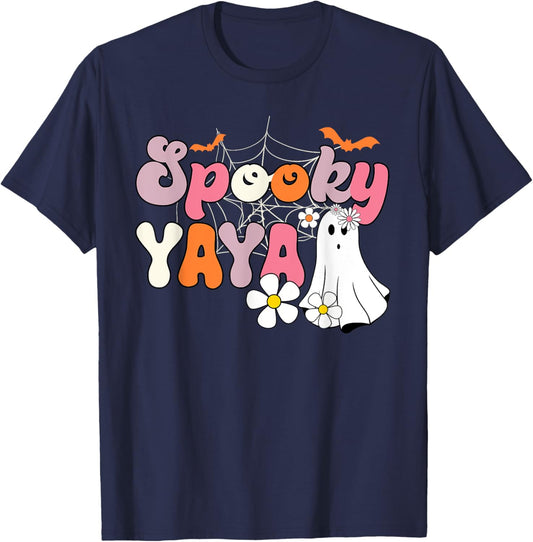 Groovy One Spooky Yaya Mama Grandma Witch Mom Halloween T-Shirt - T-Shirt | Navy