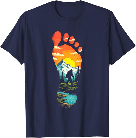 Bigfoot Footprint Mountains Cryptid & Landscape Sasquatch T-Shirt - T-Shirt | Navy