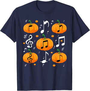 Music Note Pumpkin Fall Costume For Musicians And Teachers T-Shirt - T-Shirt | Navy