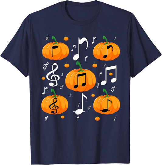Music Note Pumpkin Fall Costume For Musicians And Teachers T-Shirt - T-Shirt | Navy