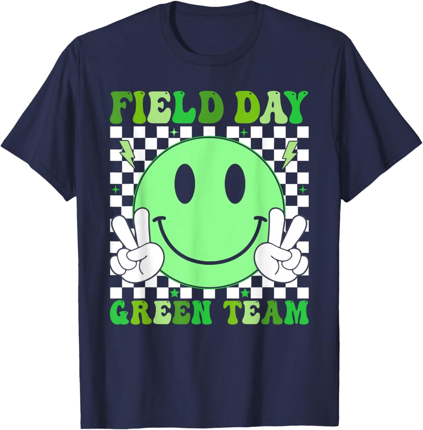 Field Day Green Team Retro Smile Teacher Kids Field Day 2026 T-Shirt - T-Shirt | Navy