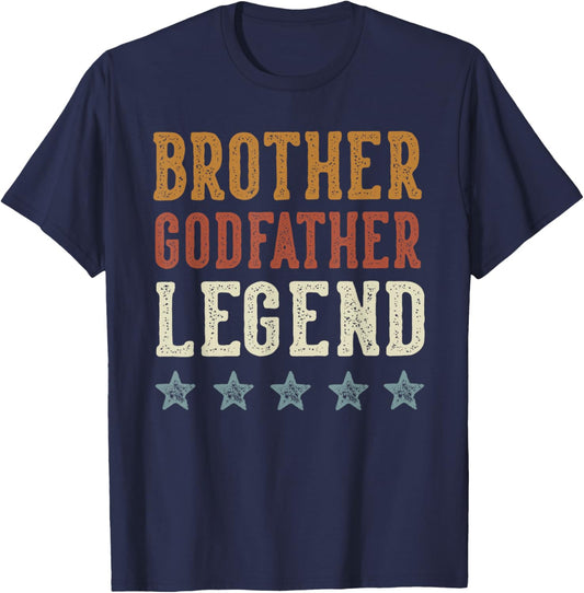 Brother Godfather Legend Classic Retro Distressed Lettering T-Shirt - T-Shirt | Navy