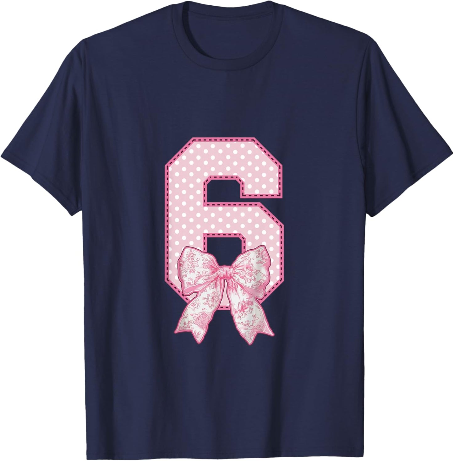 Kids 6th Birthday Shirt Girl Coquette Bow Kids Six 6 Year Old T-Shirt - T-Shirt | Navy