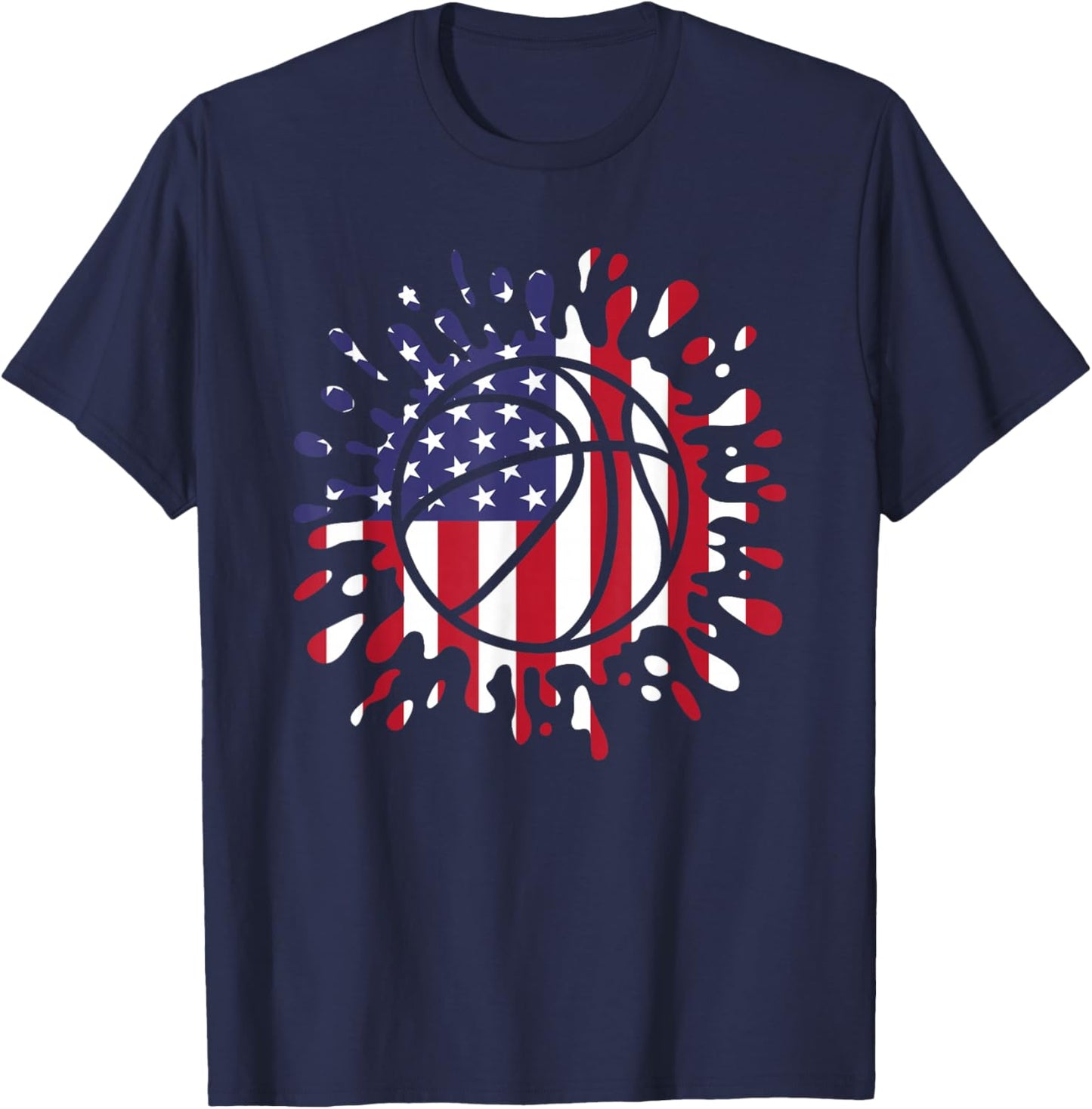 American Flag Basketball Lover Men Women Kids T-Shirt - T-Shirt | Navy