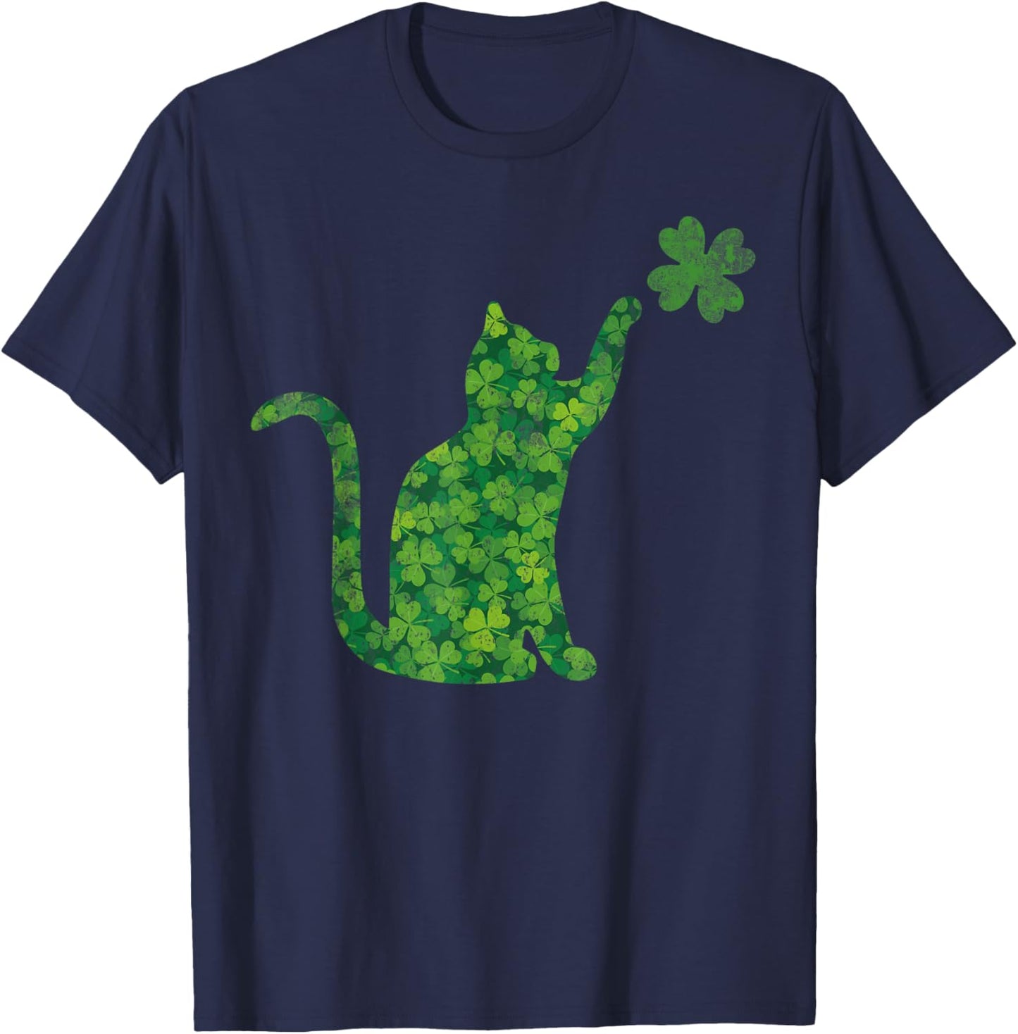 Lucky Cat Shamrock Clover St Patrick's Clover Luck Playful Men Women Kids T-Shirt - T-Shirt | Navy