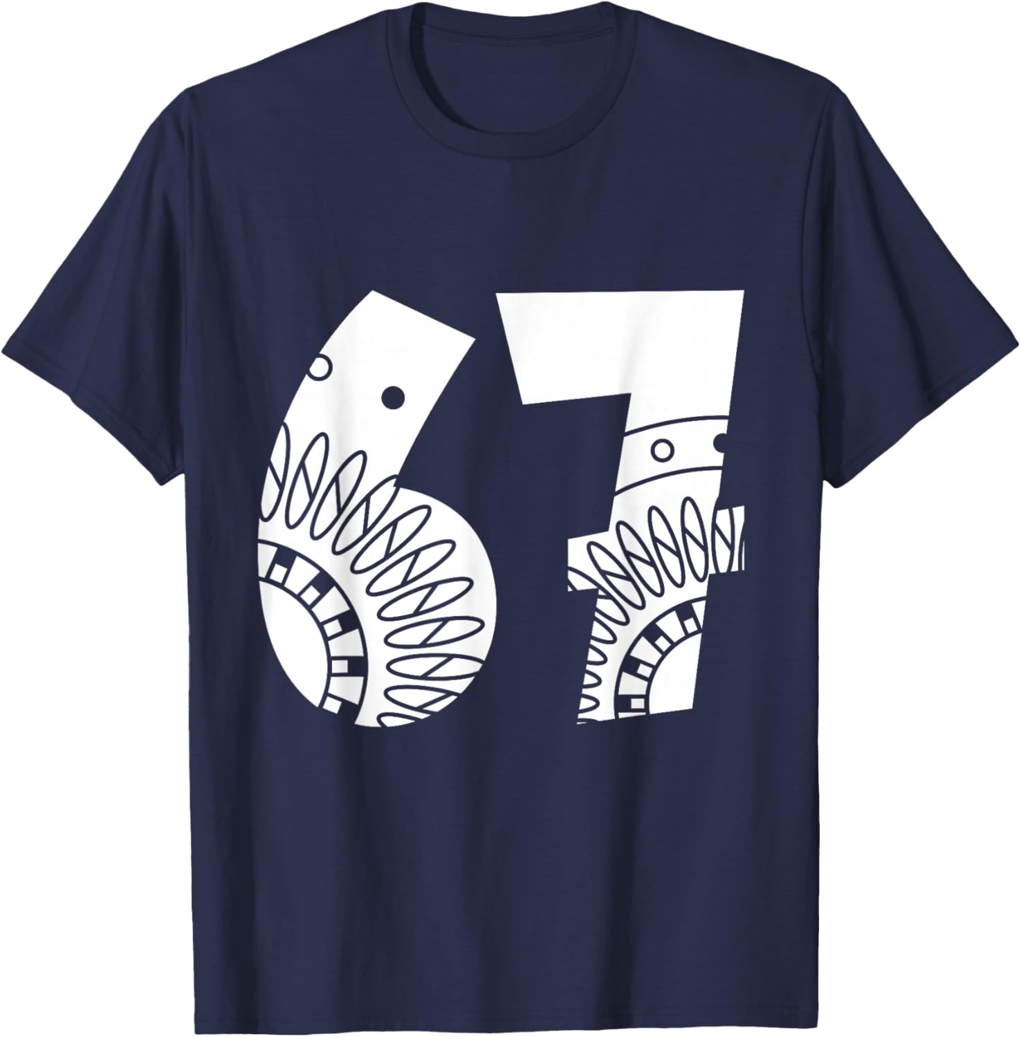 67 Nordic Scandi Abstrait Art Populaire Géométrique Chiffres T-Shirt - T-Shirt | Navy