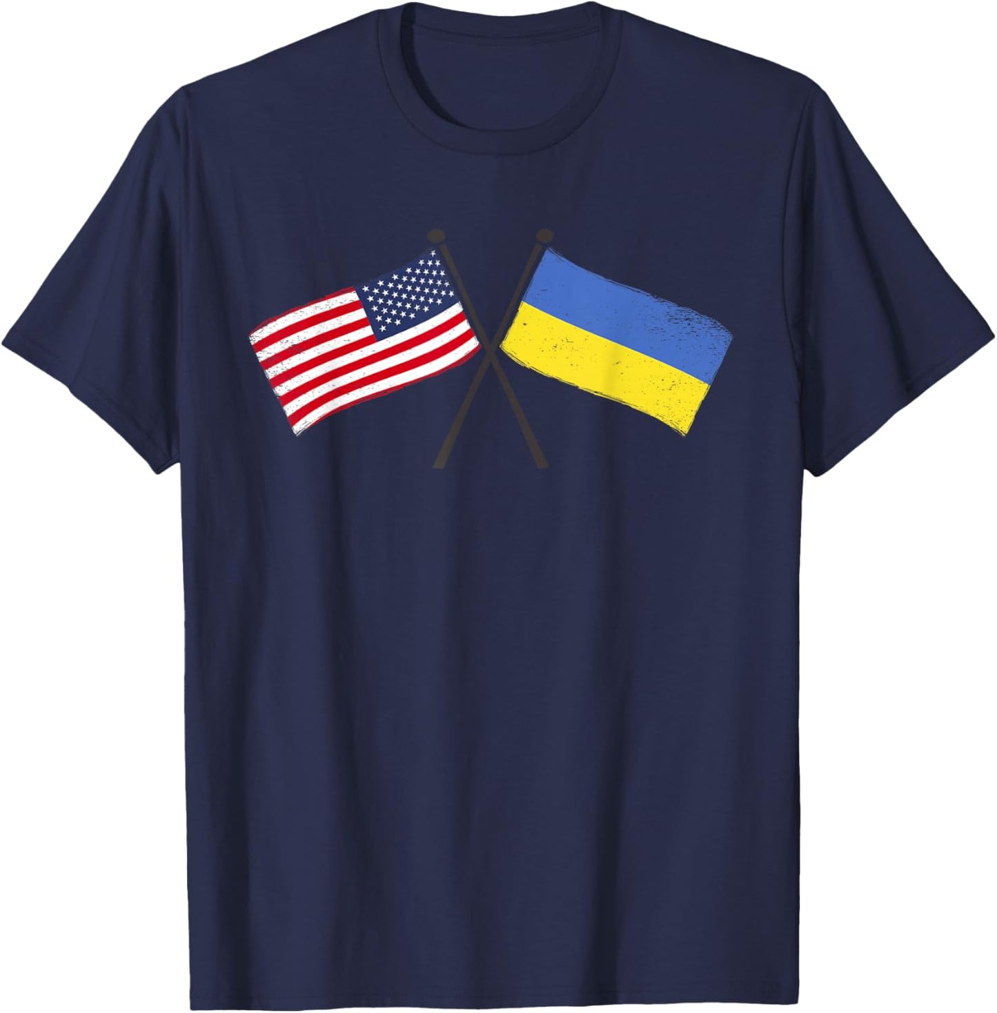 USA Ukraine Crossed Flags American Ukrainian Friendship T-Shirt - T-Shirt | Navy