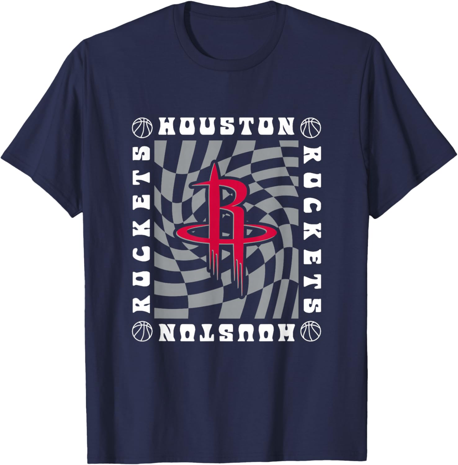 NBA Houston Rockets Retro Checkerboard Wave T-Shirt - T-Shirt | Navy