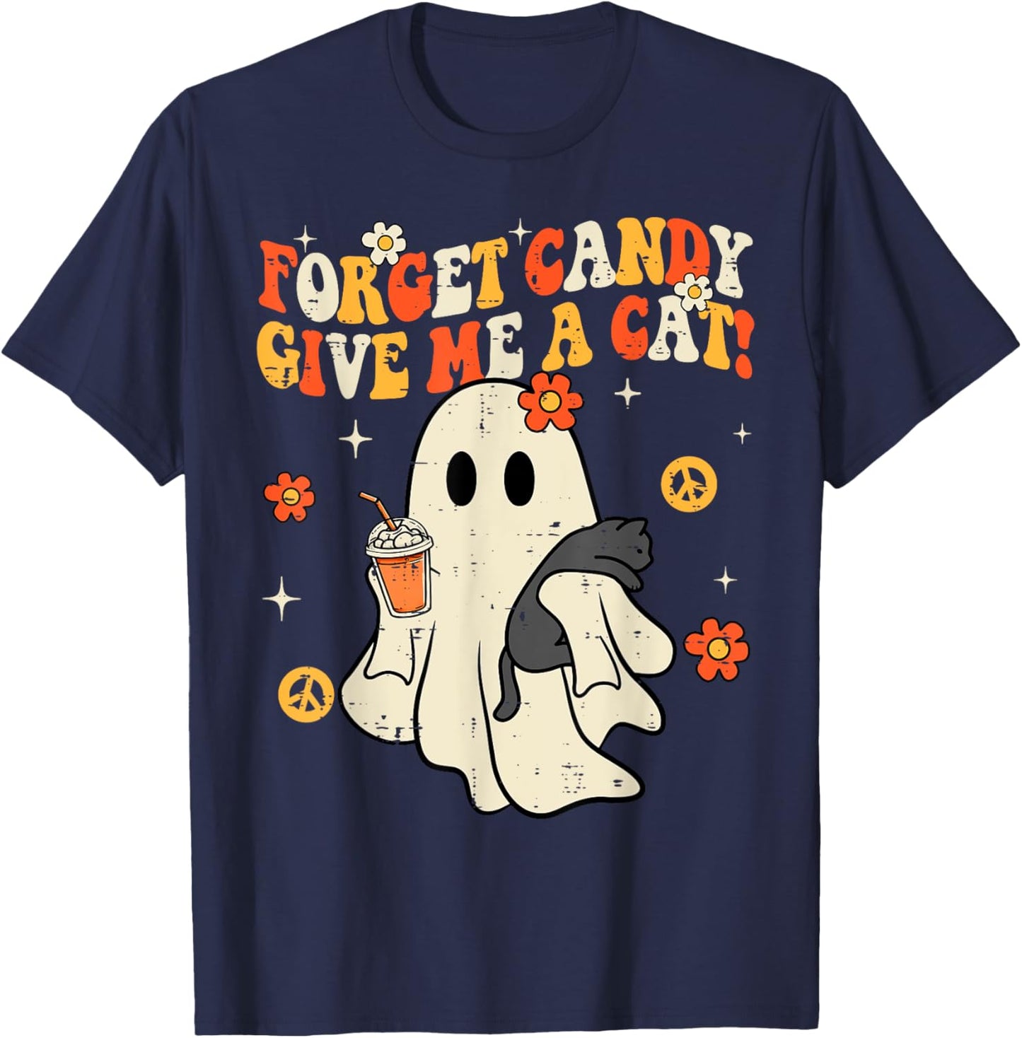 Halloween Black Cat Forget Candy Give Me Cat Kids Men Women T-Shirt - T-Shirt | Navy