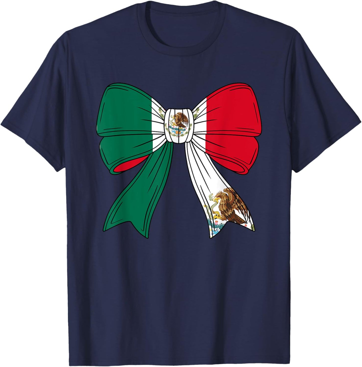 Cute Mexican Women Girls Mexicana Mexico Flag Coquette Bow T-Shirt - T-Shirt | Navy