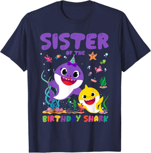 Funny Sister Of The Birthday Family Shark Birthday Boy Girl T-Shirt - T-Shirt | Navy