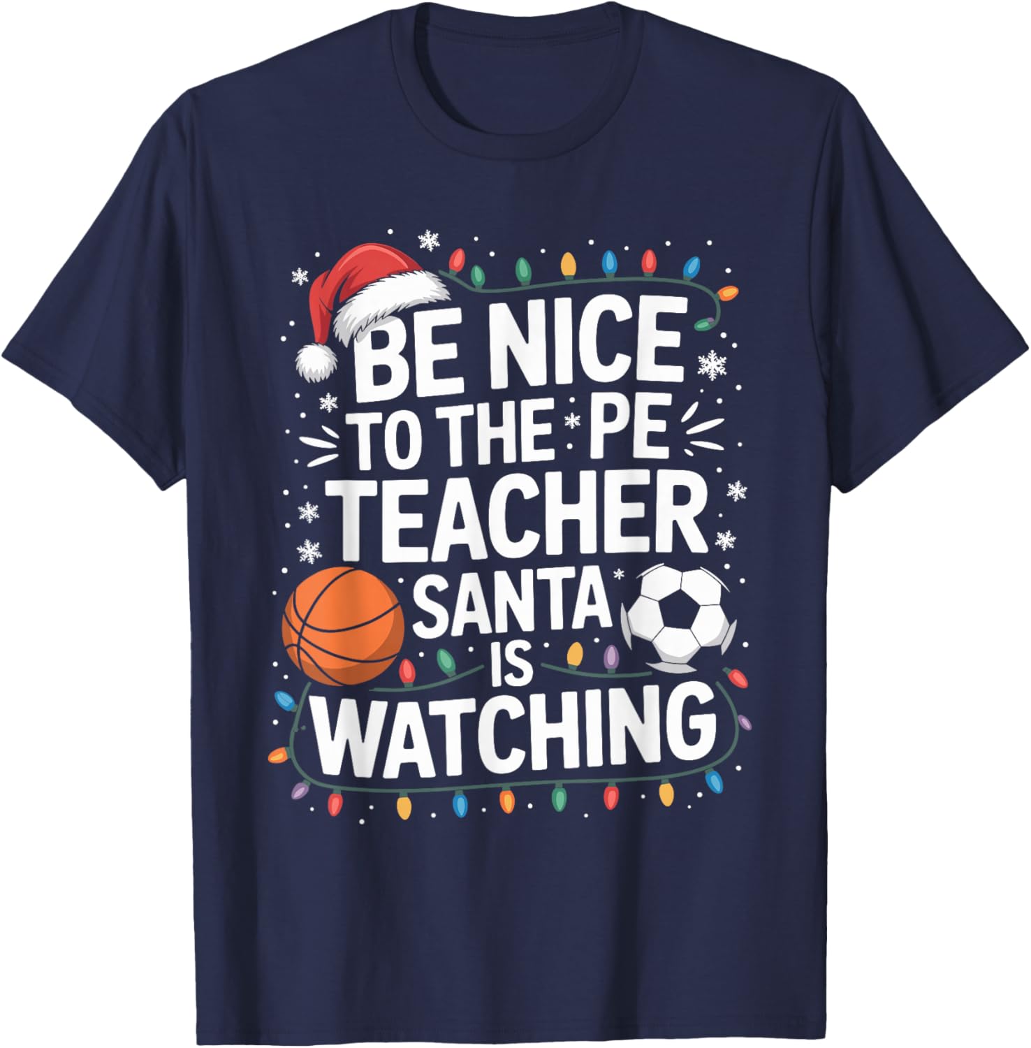 Funny PE Teacher Christmas Physical Education Xmas T-Shirt - T-Shirt | Navy