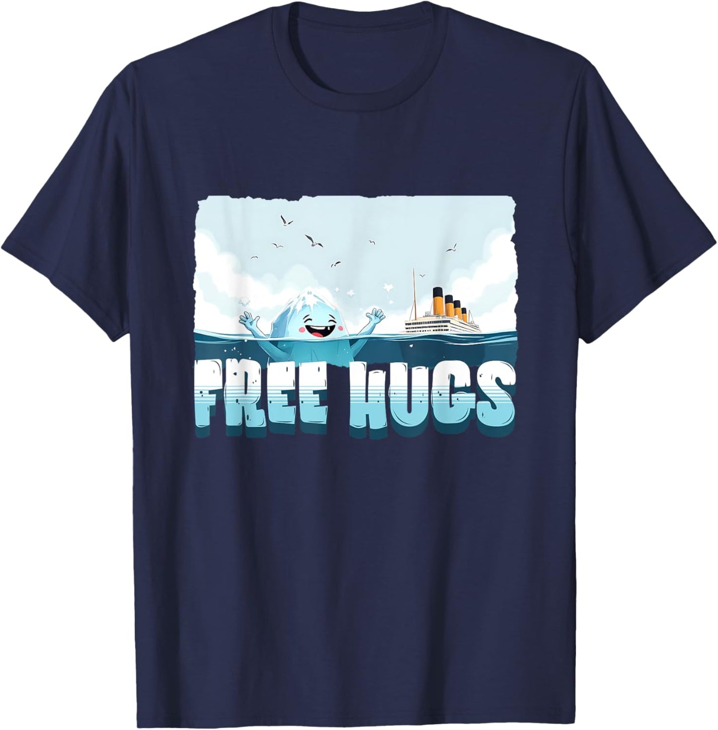 Free Hugs Funny Iceberg Cruise Ship Titanic Boys Girls Kids T-Shirt - T-Shirt | Navy