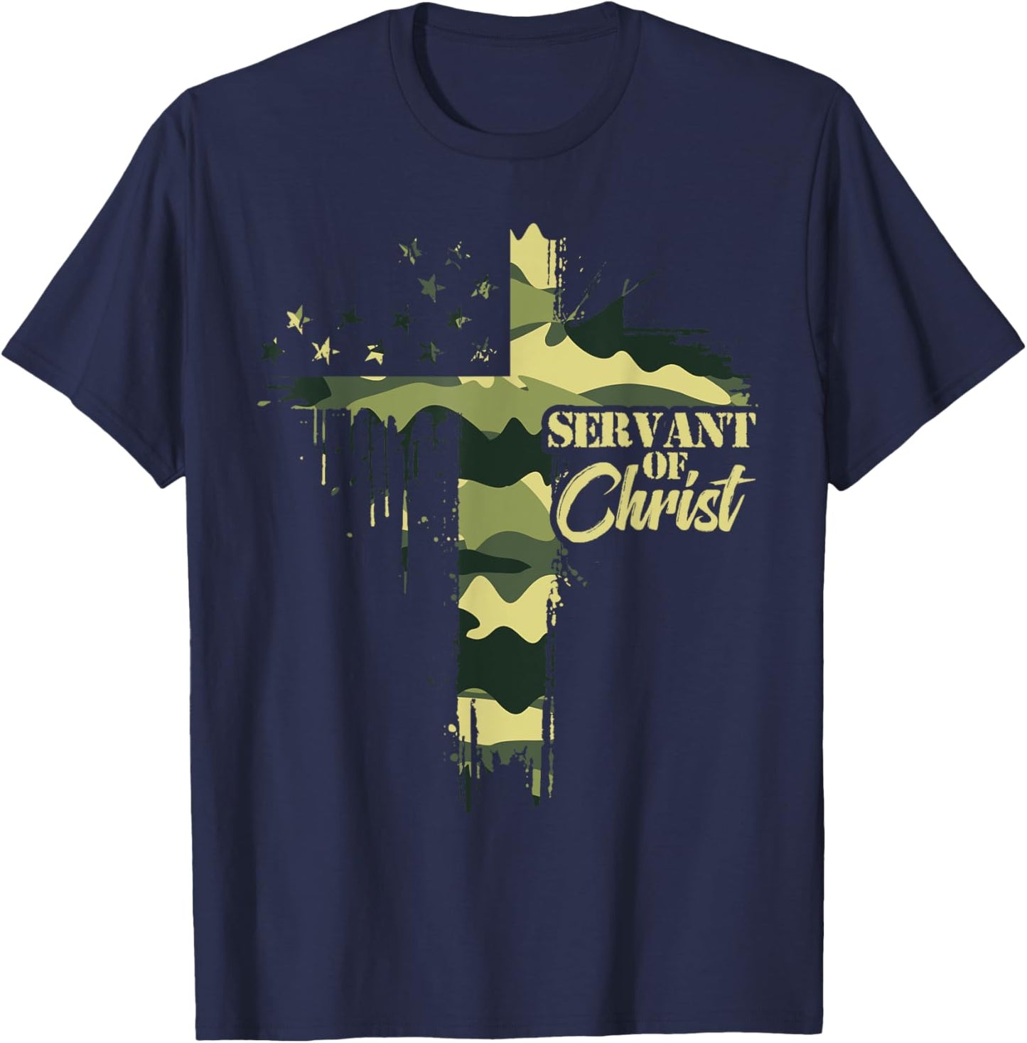 Camo Flag Camouflage Cross Christian Dad Servant of Christ T-Shirt - T-Shirt | Navy