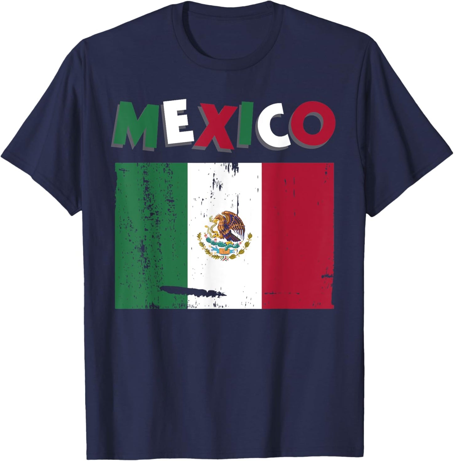 Mexico Vintage Mexican Flag Pride Hat Jersey T-Shirt - T-Shirt | Navy
