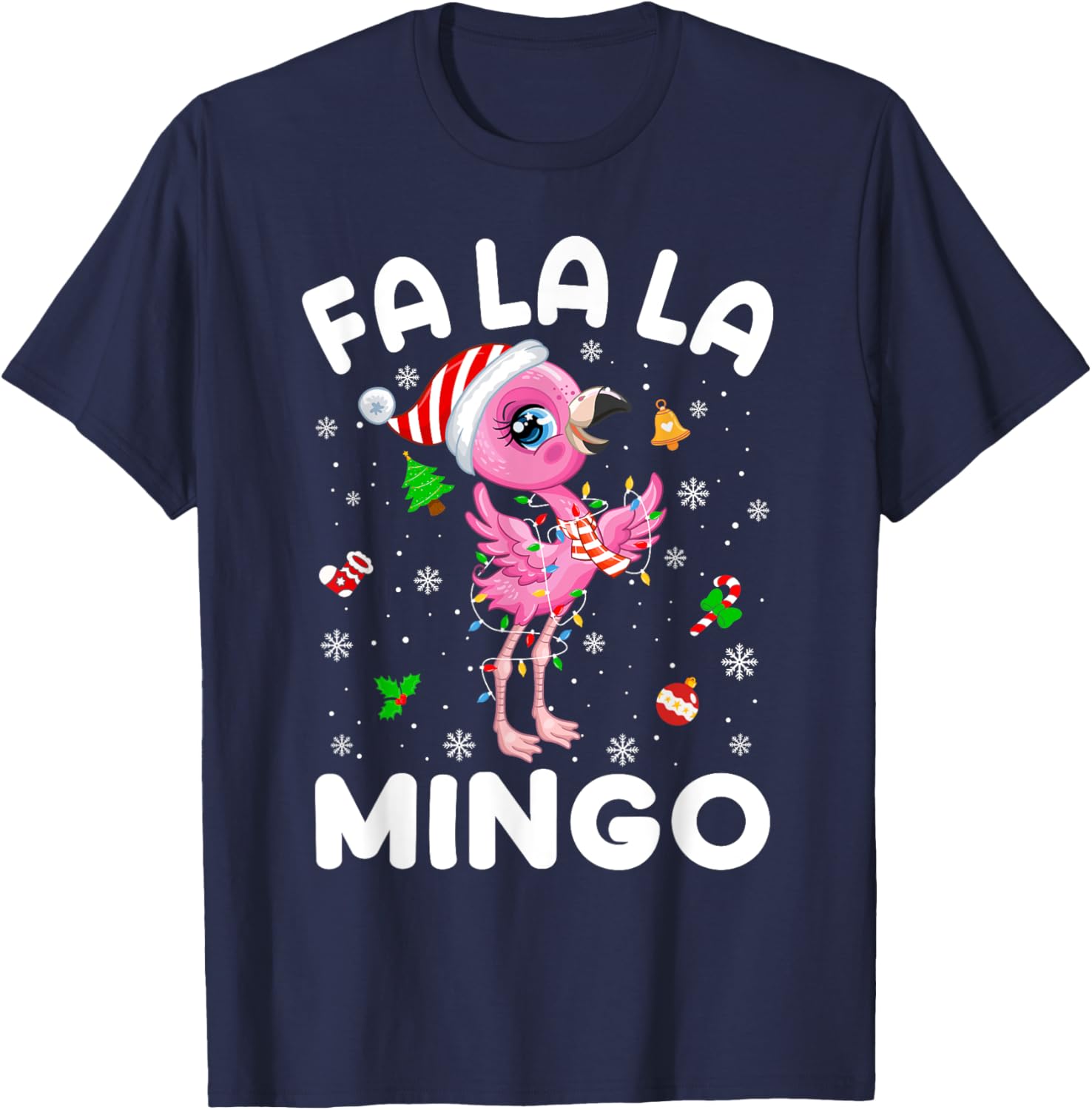 Fa La La Mingo Flamingo Christmas Santa Hat Xmas Pajamas T-Shirt - T-Shirt | Navy