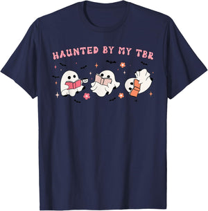 Haunted By My TBR, To Be Read Funny Halloween Book Lover T-Shirt - T-Shirt | Navy