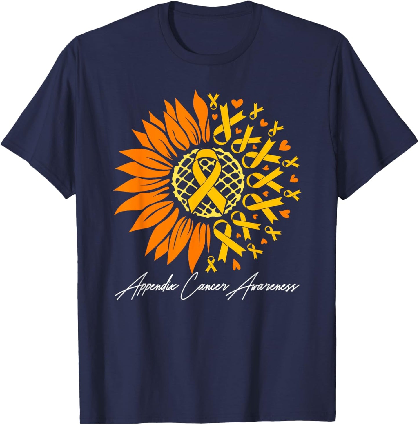 Appendix Cancer Awareness Sunflower T-Shirt - T-Shirt | Navy