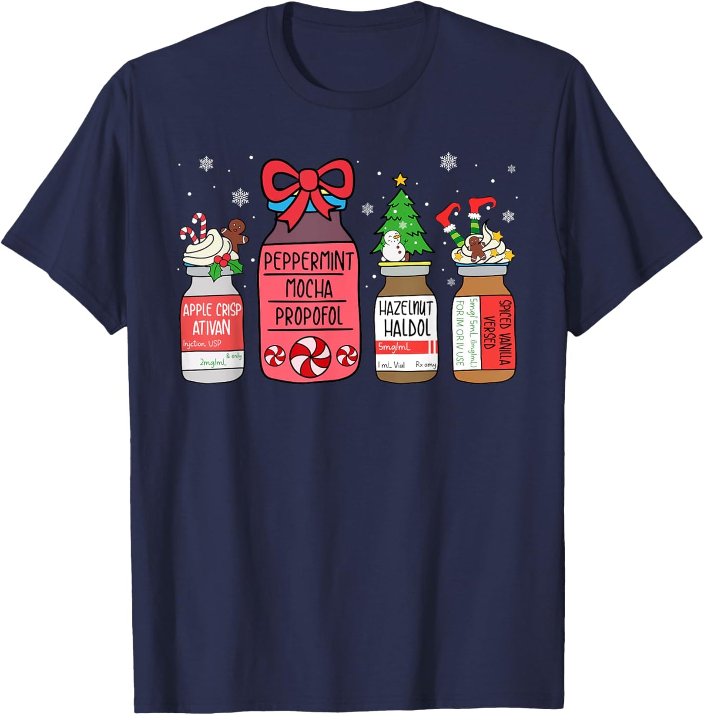 Peppermint Mocha Propofol Christmas Nurse ER ED ICU RN Scrub T-Shirt - T-Shirt | Navy