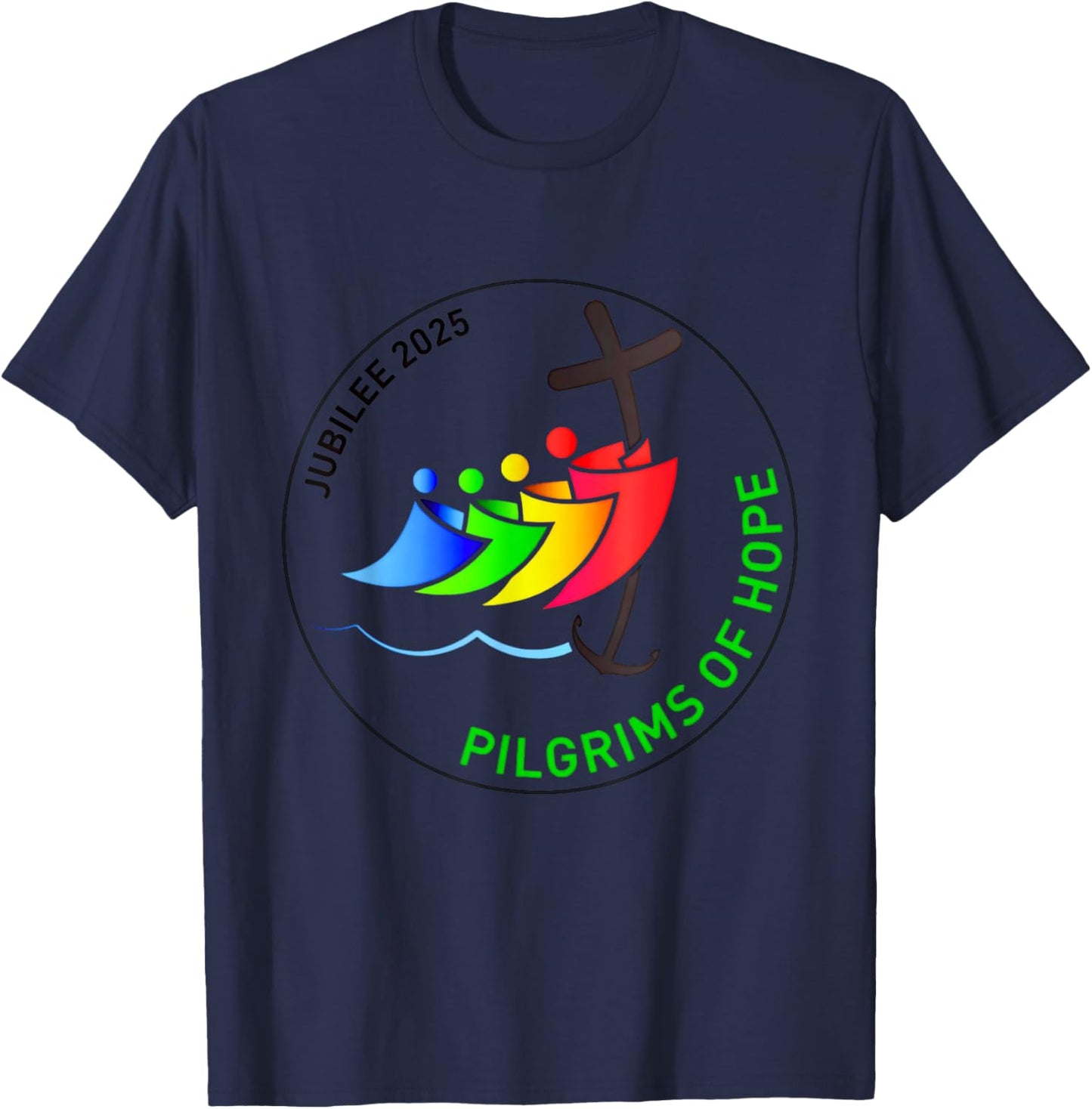 Catholic Jubilee 2025 Stained Glass Pilgrims Of Hope T-Shirt - T-Shirt | Navy