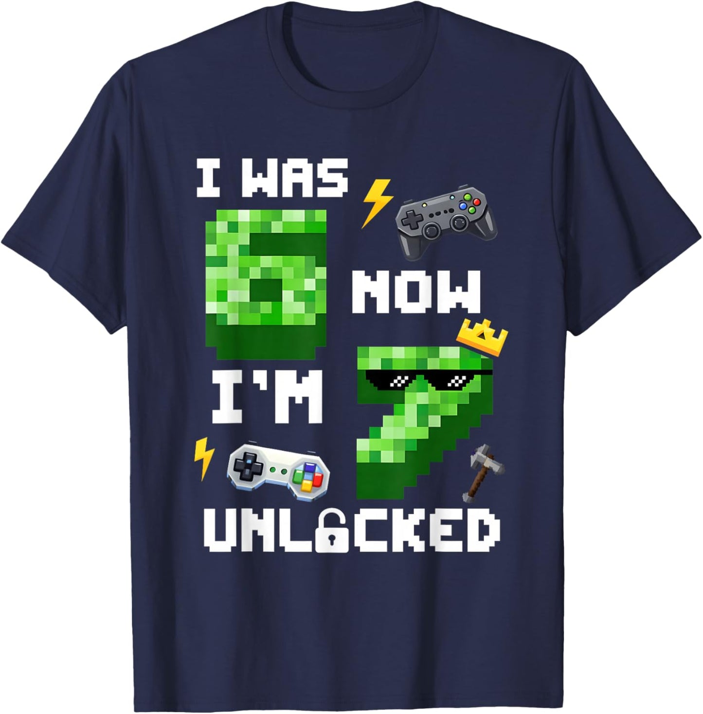 7th Birthday I was 6 Now Im 7 Unlocked 67 Boys Kids Youth T-Shirt - T-Shirt | Navy