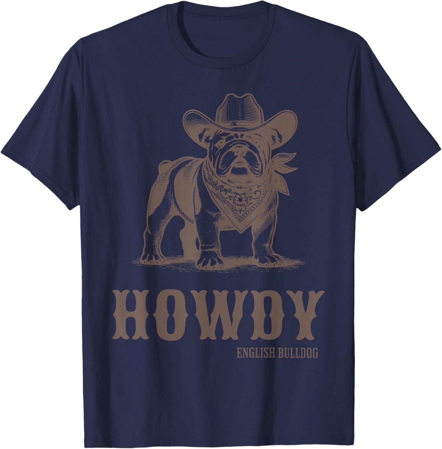 Vintage Howdy English Bulldog Western Country Cowboy Cowgirl T-Shirt - T-Shirt | Navy