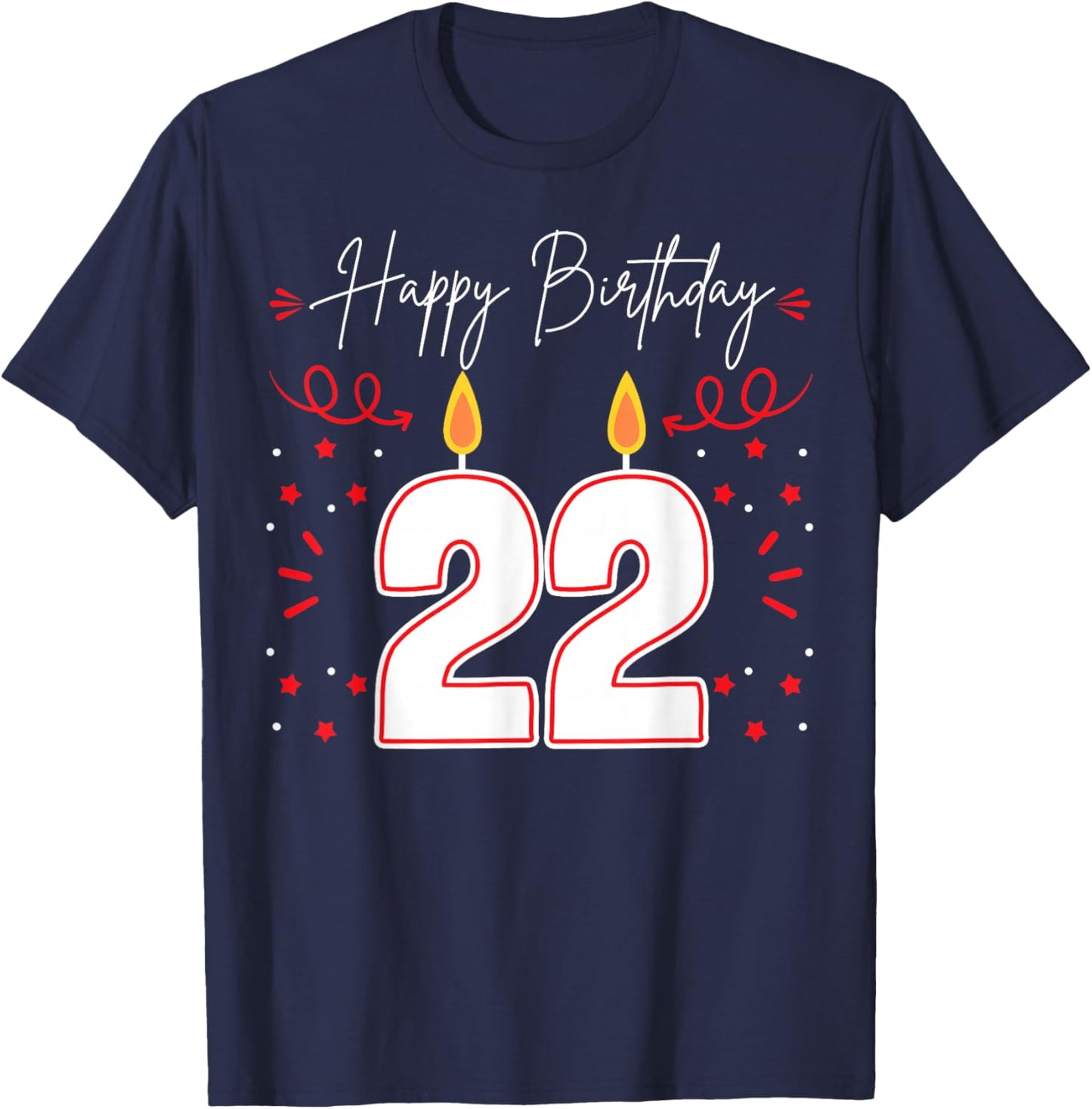 Candle 22 Birthday Party Decoration Wishes Candlelight Cake T-Shirt - T-Shirt | Navy