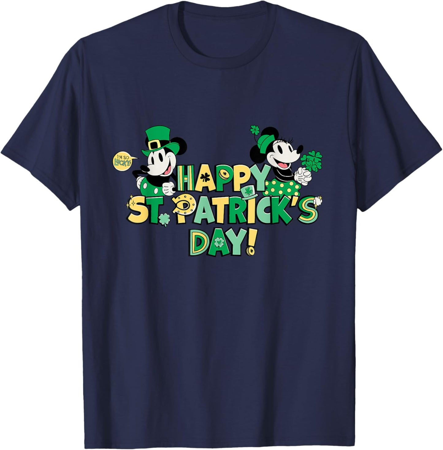 New Disney Vintage Mickey & Minnie Happy St. Patrick's Day T-Shirt - T-Shirt | Navy