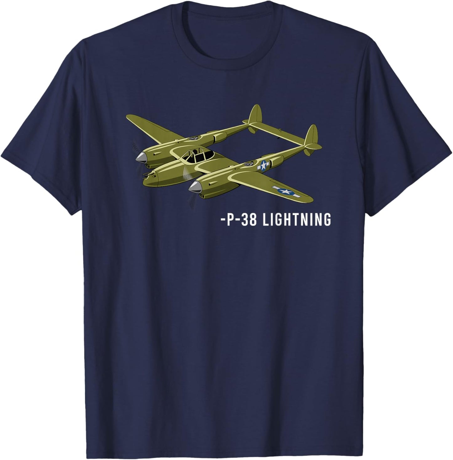 P-38 Lightning Plane WWII Warbird Military Aviation History T-Shirt - T-Shirt | Navy