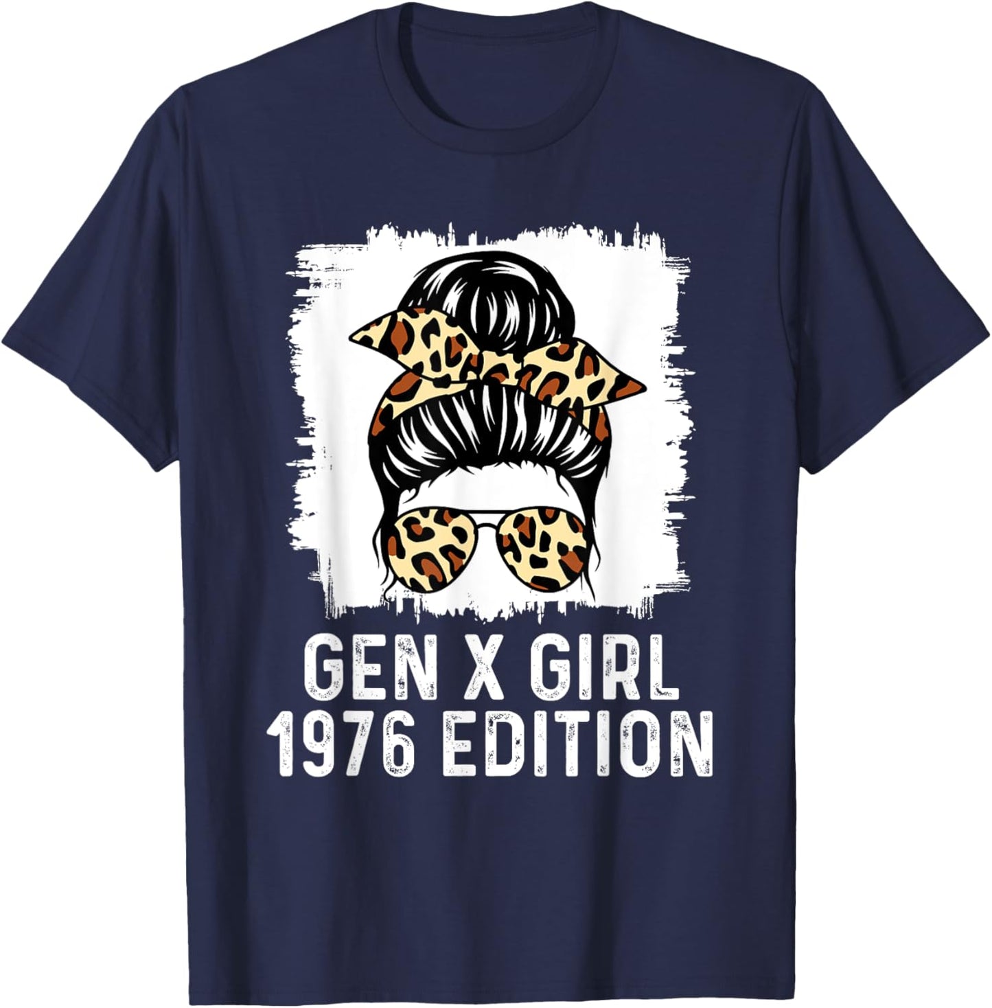 Gen X Girl 1976 Edition Cheetah Messy Bun Birthday T-Shirt - T-Shirt | Navy