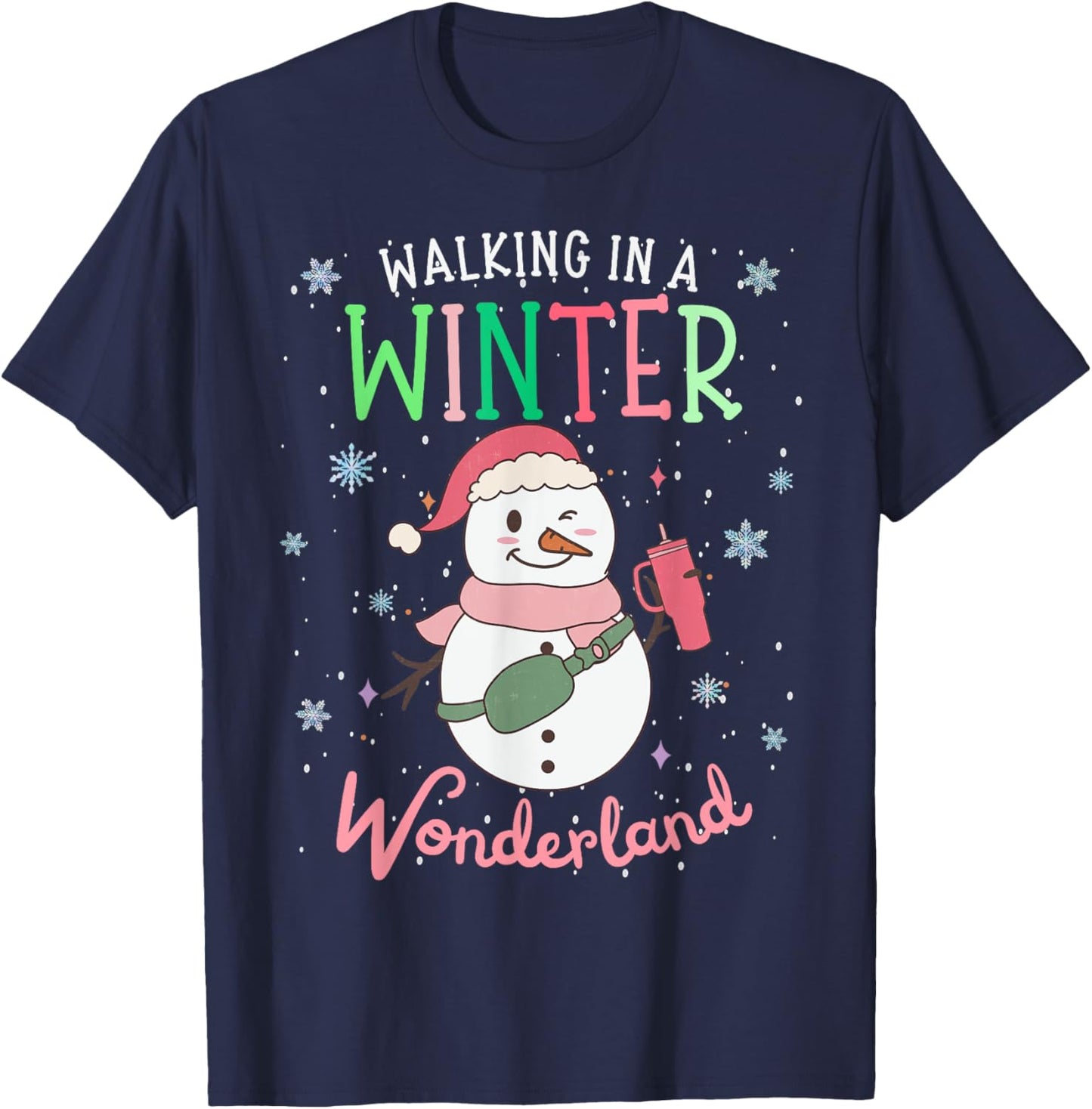 Walking In A Winter Wonderland Snowman Funny Ugly Christmas T-Shirt - T-Shirt | Navy