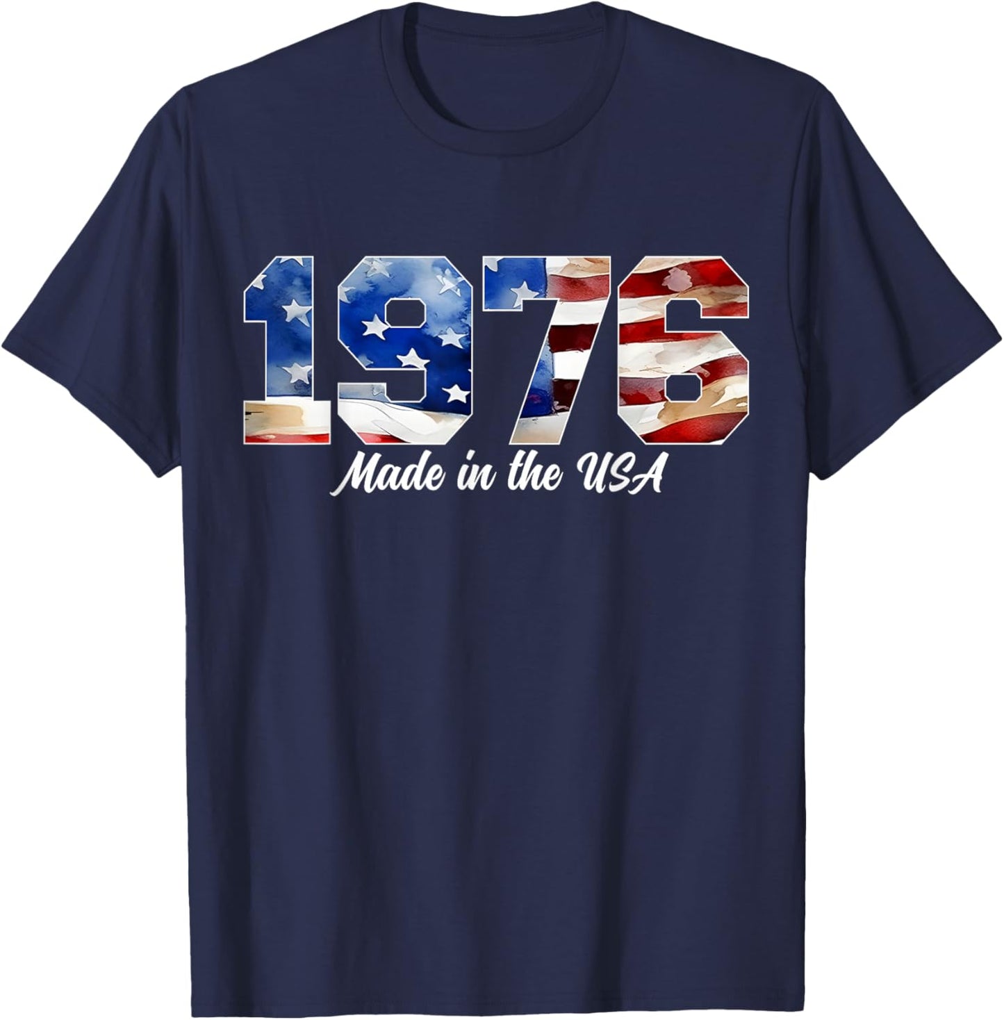 50th Birthday 1976 American Flag Born in 1976 USA Pride T-Shirt - T-Shirt | Navy