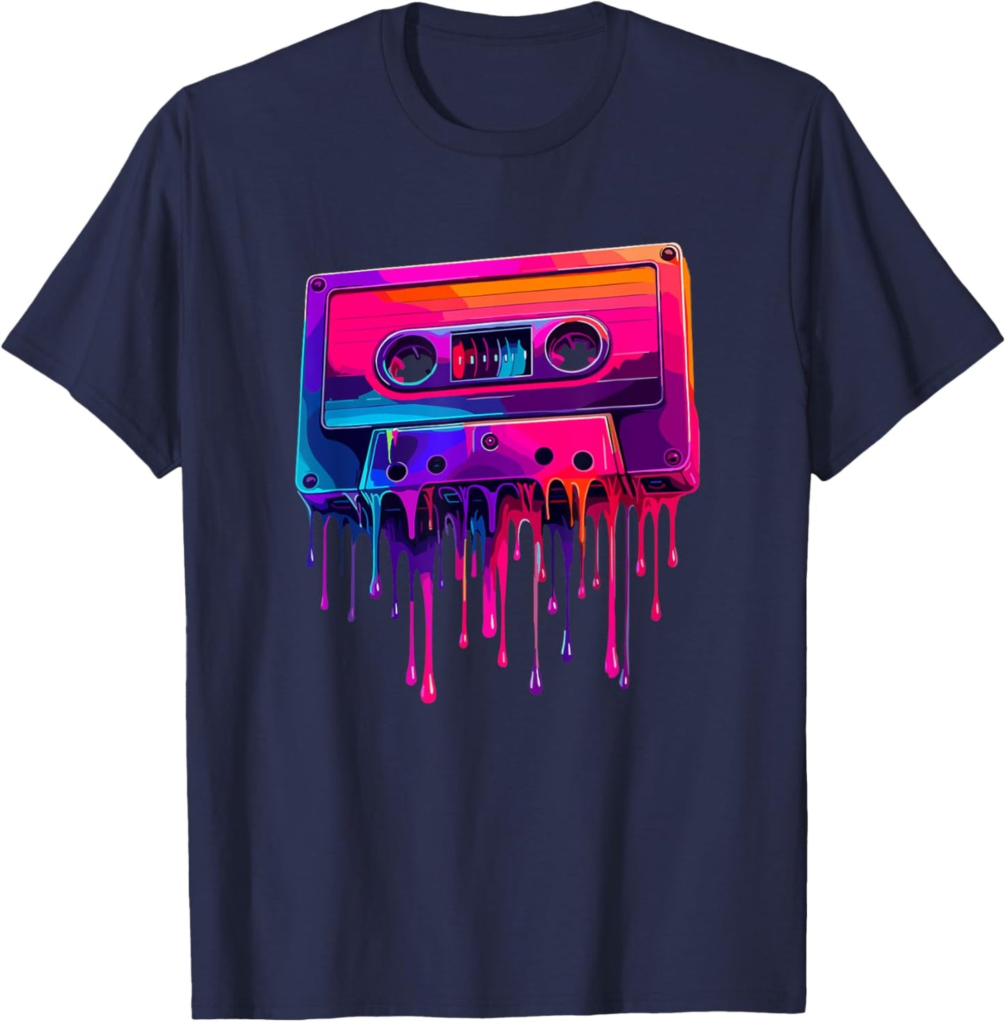 Dripping Paint Art Cassette Player Music Tape Recorder T-Shirt - T-Shirt | Navy