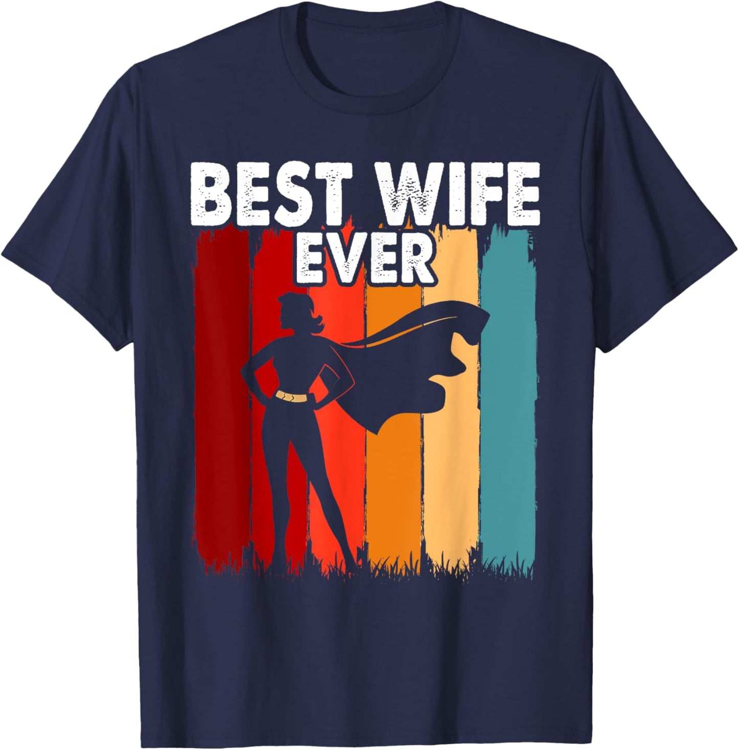 Vintage Best Wife Ever Holiday Superhero Fun Graphic T-Shirt - T-Shirt | Navy