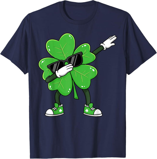 Dabbing Shamrock St Patricks Day Funny Boys Girls Kids Dab T-Shirt - T-Shirt | Navy