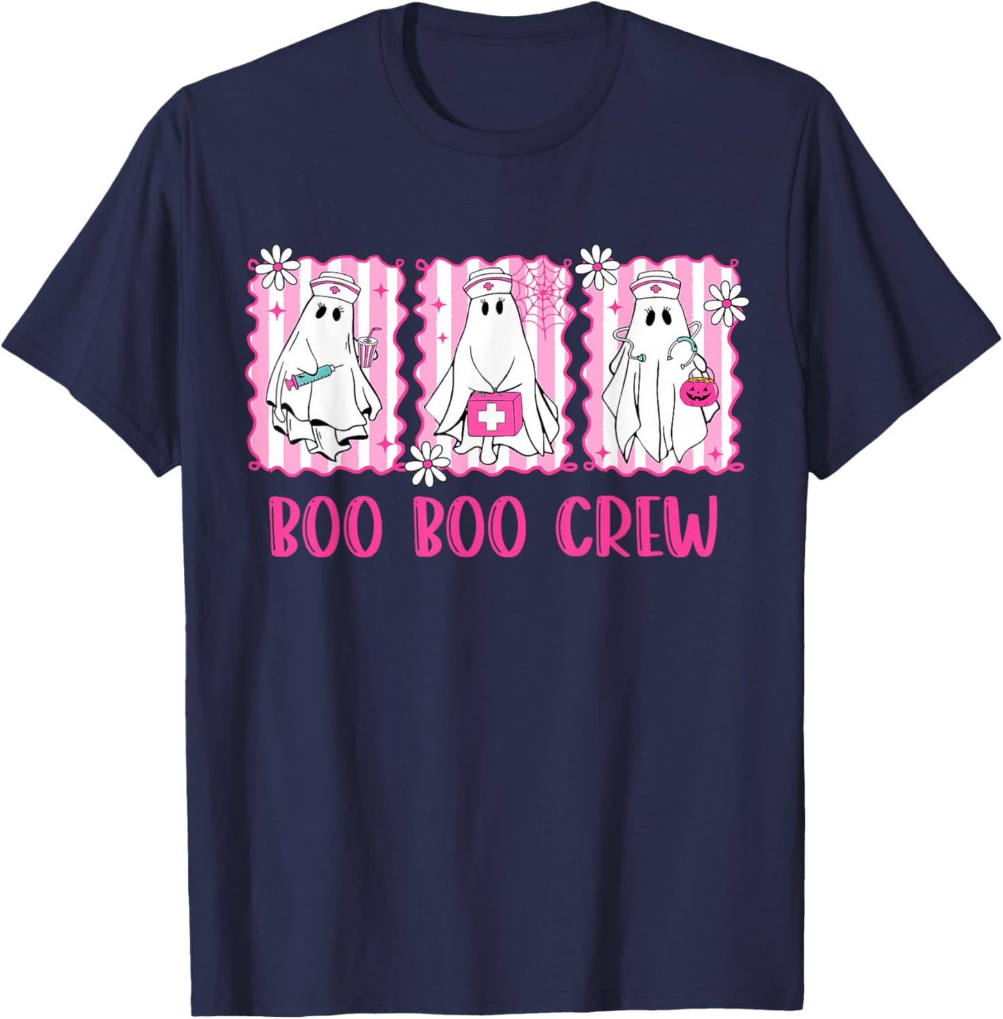 Preppy Boo Crew Night Shift Nurse Ghost Halloween Nursing T-Shirt - T-Shirt | Navy