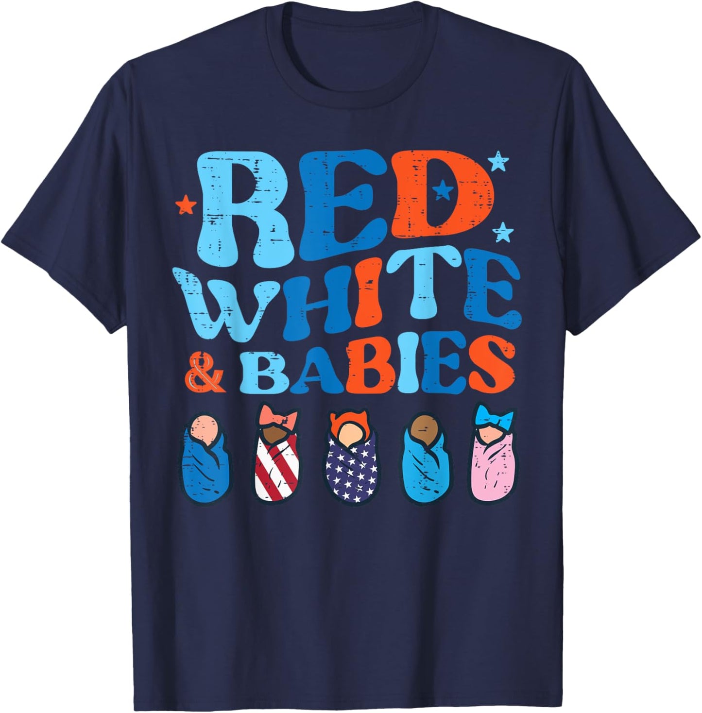4th July Nicu Nurse Red White Babies Patriot Scrub Top Women T-Shirt - T-Shirt | Navy