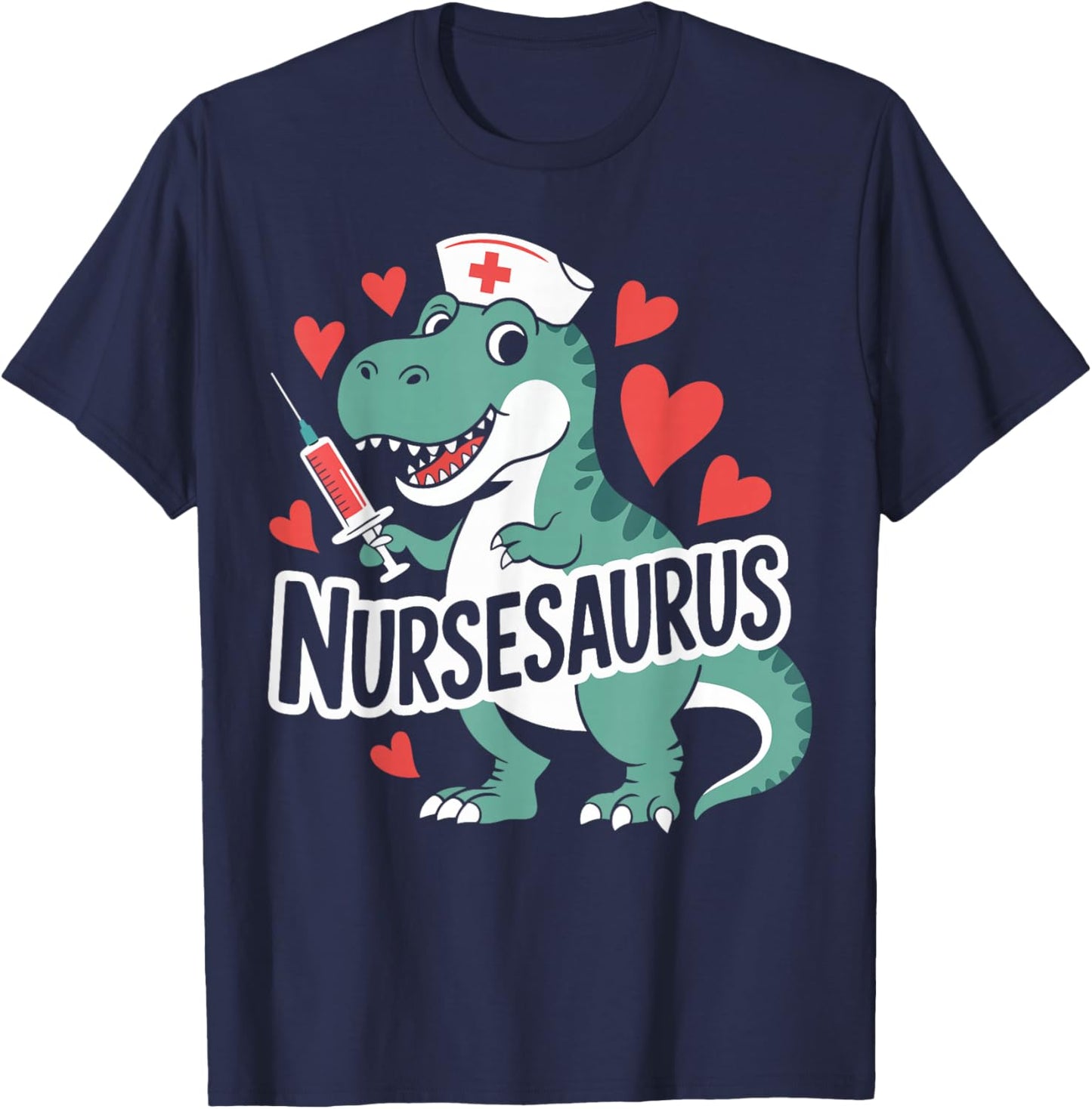 Nursesaurus Funny Dinosaur Nurse Gifts for RN CNA LPN Women T-Shirt - T-Shirt | Navy