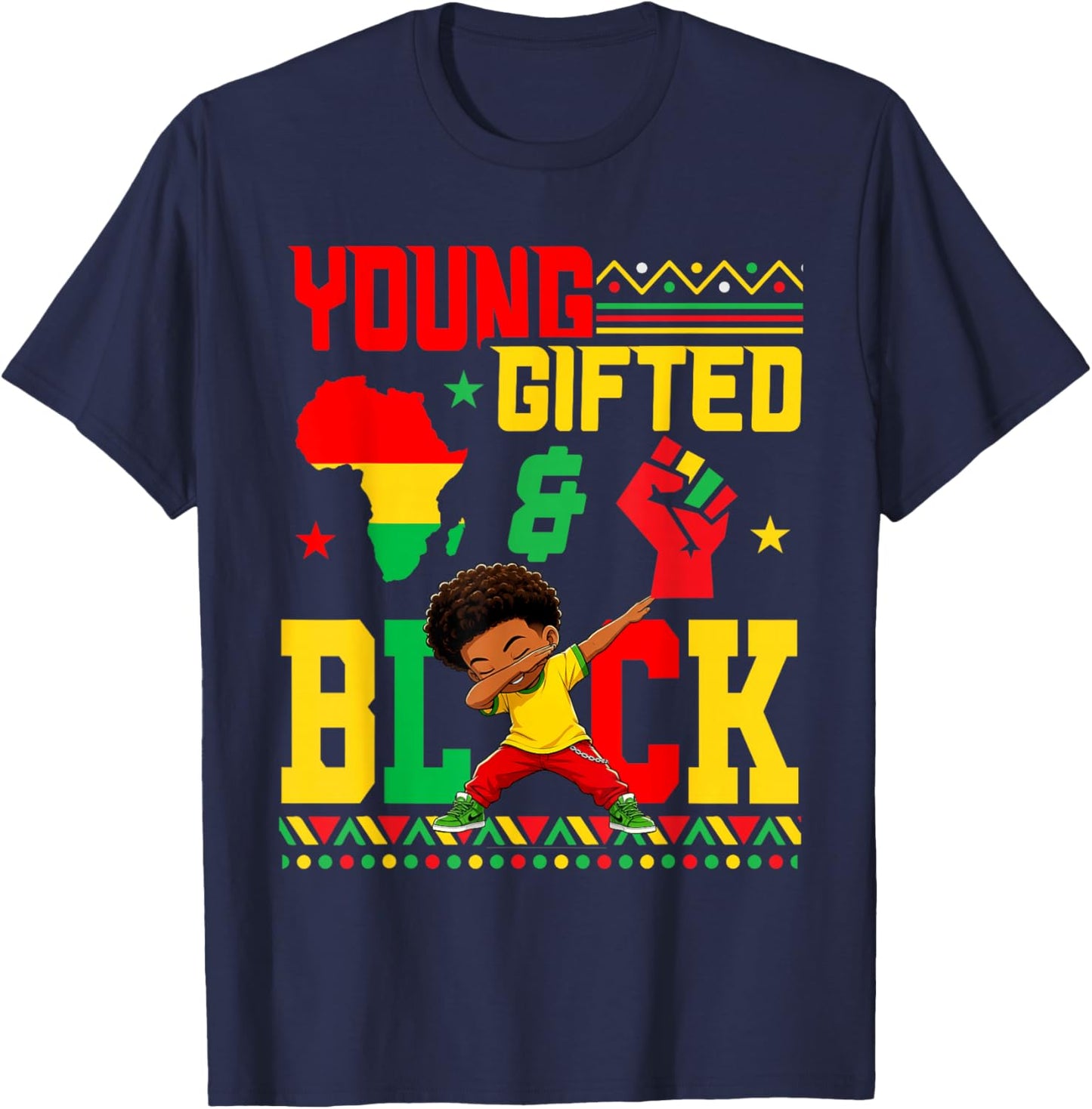 Juneteenth Young Gifted Dabbing African Black Boy Kids Youth T-Shirt - T-Shirt | Navy