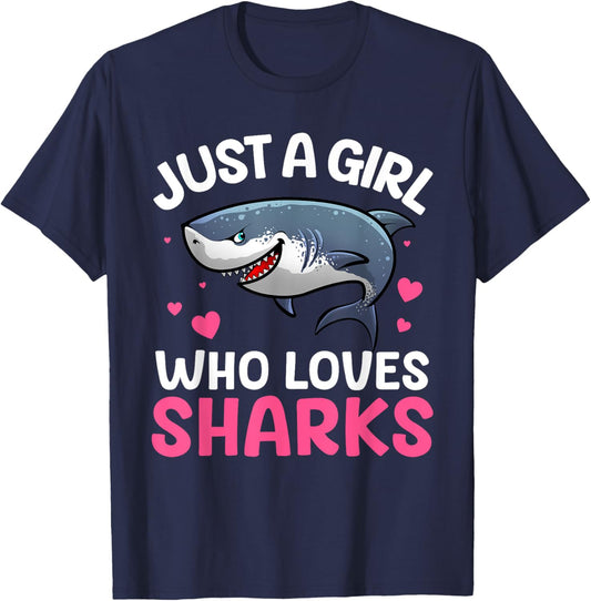 Cool Shark Art Girls Kids Shark Themed Shark Lover T-Shirt - T-Shirt | Navy