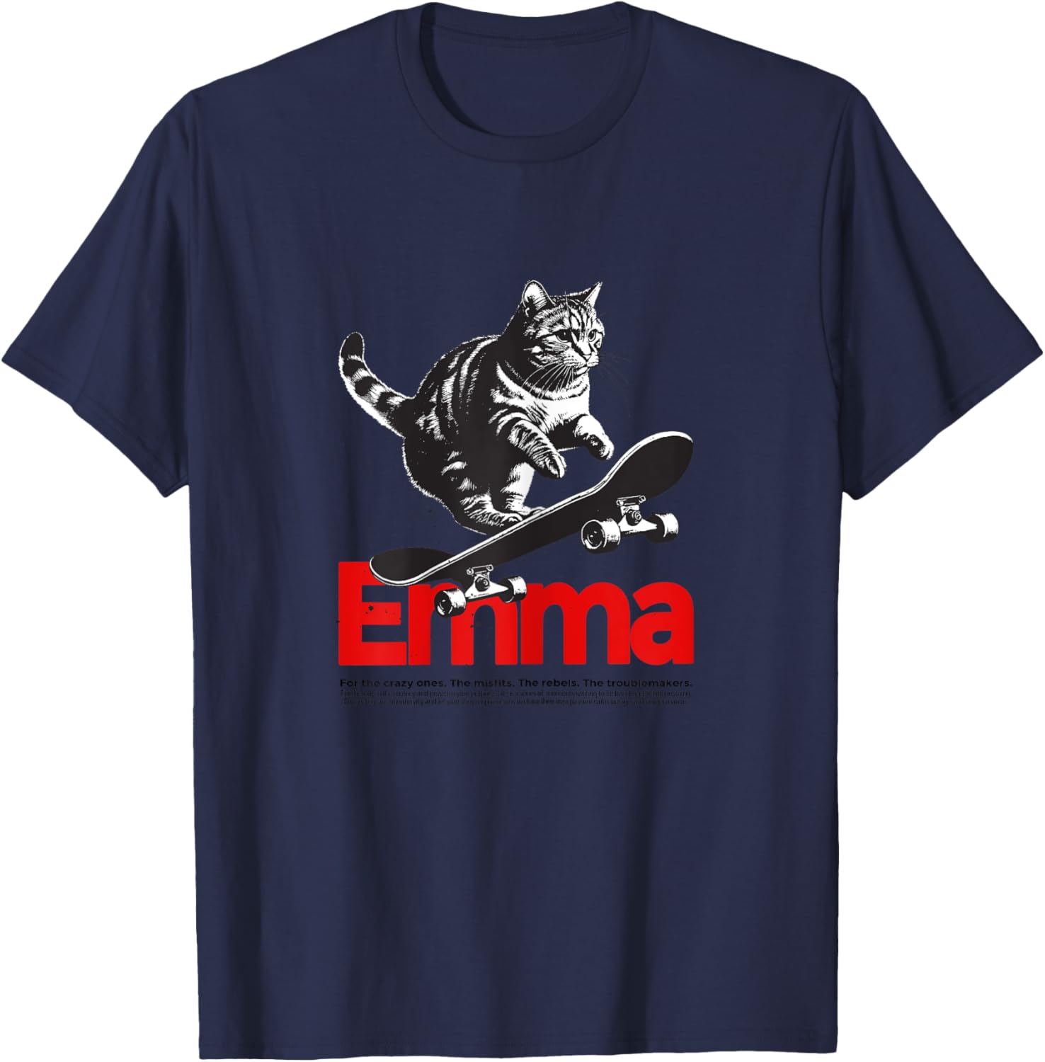 EMMA - Schöner Mädchen Name mit Katze & Skateboard T-Shirt - T-Shirt | Navy