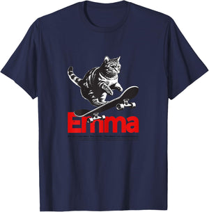 EMMA - Schöner Mädchen Name mit Katze & Skateboard T-Shirt - T-Shirt | Navy