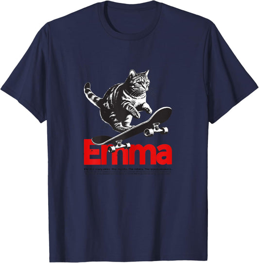 EMMA - Schöner Mädchen Name mit Katze & Skateboard T-Shirt - T-Shirt | Navy