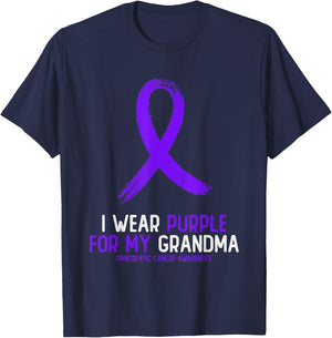 I Wear Purple For My Grandma Pancreatic Cancer Awareness T-Shirt - T-Shirt | Navy